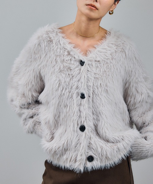 WEB限定】ウォッシャブルシャギーVネックニットカーディガン