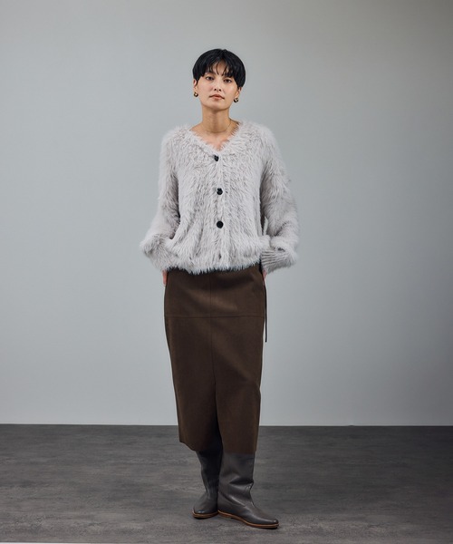 SALON adam et rope'(サロン アダム エ ロペ)の「【WEB限定】ウォッシャブルシャギーVネックニットカーディガン(カーディガン/ボレロ・レディース・チャコールグレー/ライトグレー/ベージュ系その他/イエロー系その他・FREE)」の6枚目の写真