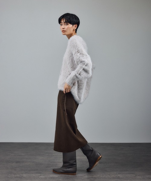 SALON adam et rope'(サロン アダム エ ロペ)の「【WEB限定】ウォッシャブルシャギーVネックニットカーディガン(カーディガン/ボレロ・レディース・チャコールグレー/ライトグレー/ベージュ系その他/イエロー系その他・FREE)」の12枚目の写真