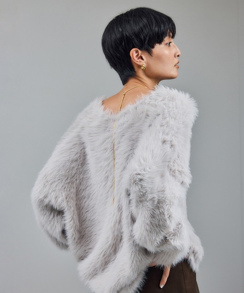 SALON adam et rope'(サロン アダム エ ロペ)の「【WEB限定】ウォッシャブルシャギーVネックニットカーディガン(カーディガン/ボレロ・レディース・チャコールグレー/ライトグレー/ベージュ系その他/イエロー系その他・FREE)」の13枚目の写真