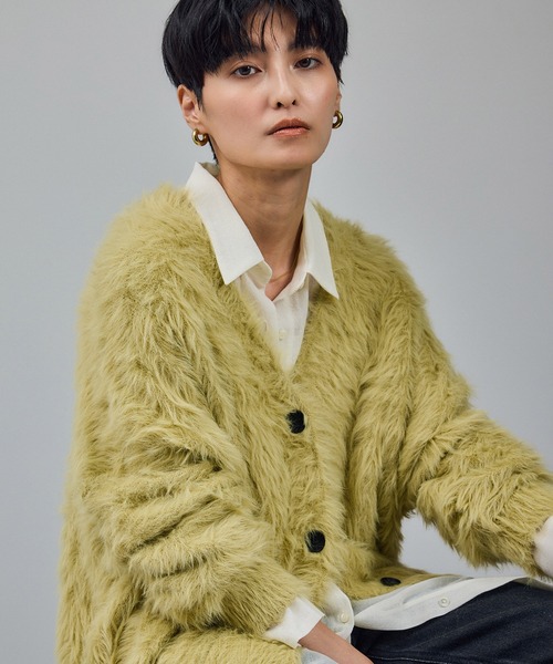 WEB限定】ウォッシャブルシャギーVネックニットカーディガン