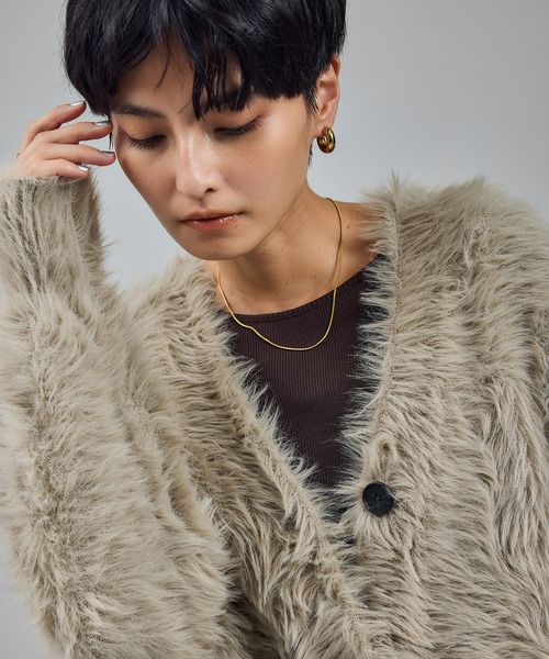 WEB限定】ウォッシャブルシャギーVネックニットカーディガン