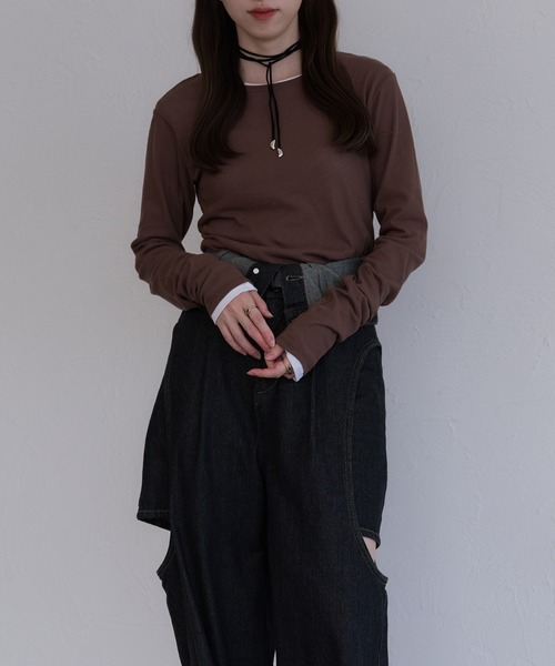 raffime(ラフィミー)の「【Raffime】センターバックシームシアーロングスリーブTシャツ(Tシャツ/カットソー・レディース・アイボリー/ブラック/ダークブラウン・フリー)」の21枚目の写真