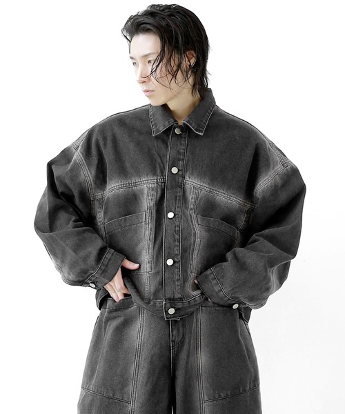 minsobi(ミンソビ)の「フェードラインデニムジャケット(セットアップ可能)(デニムジャケット・メンズ・ブラック・FREE)」の2枚目の写真