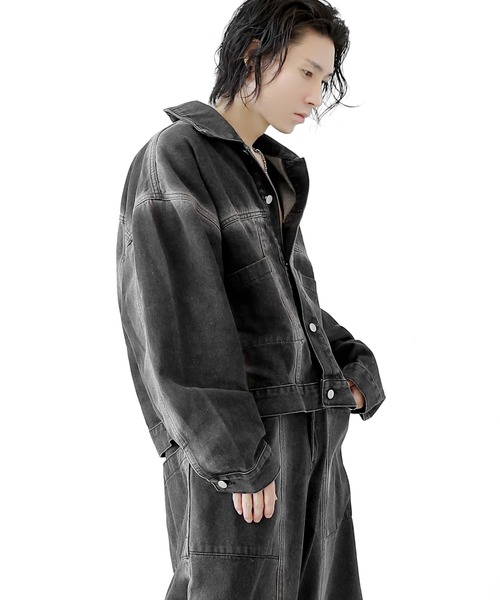minsobi(ミンソビ)の「フェードラインデニムジャケット(セットアップ可能)(デニムジャケット・メンズ・ブラック・FREE)」の3枚目の写真