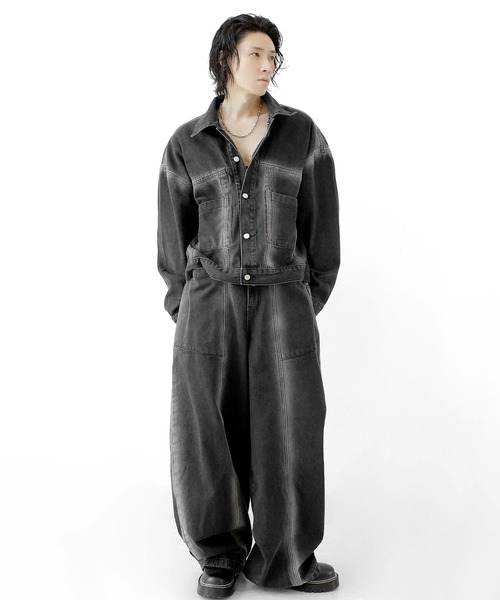 minsobi(ミンソビ)の「フェードラインデニムジャケット(セットアップ可能)(デニムジャケット・メンズ・ブラック・FREE)」の9枚目の写真