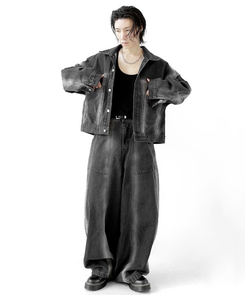 minsobi(ミンソビ)の「フェードラインデニムジャケット(セットアップ可能)(デニムジャケット・メンズ・ブラック・FREE)」の13枚目の写真