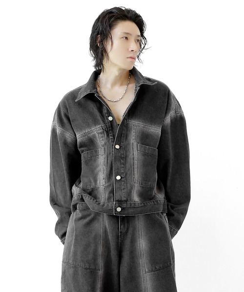 minsobi(ミンソビ)の「フェードラインデニムジャケット(セットアップ可能)(デニムジャケット・メンズ・ブラック・FREE)」の22枚目の写真