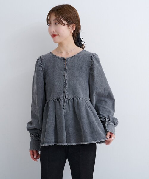 セール】【S.Mサイズ展開】B デニム2WAYブラウス（シャツ/ブラウス