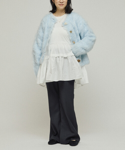 Firsthand（ファーストハンド）の「Firsthand/ファーストハンド バリエーション釦 シャギー ニットカーディガン（カーディガン/ボレロ・レディース・チャコールグレー/サックスブルー/ベージュ/ピンク・ﾌﾘ-）」の6枚目の写真