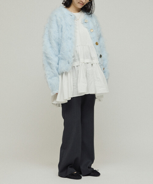 Firsthand（ファーストハンド）の「Firsthand/ファーストハンド バリエーション釦 シャギー ニットカーディガン（カーディガン/ボレロ・レディース・チャコールグレー/サックスブルー/ベージュ/ピンク・ﾌﾘ-）」の9枚目の写真