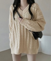 kirakiraShop（キラキラショップ）の「ざっくり感がかわいい、大人の抜け感ニット。Vネック オーバー サイズ ニット（ニット/セーター）」