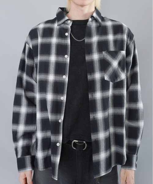 長袖オンブレチェックシャツ/ネルシャツ/秋冬新作/レギュラー丈