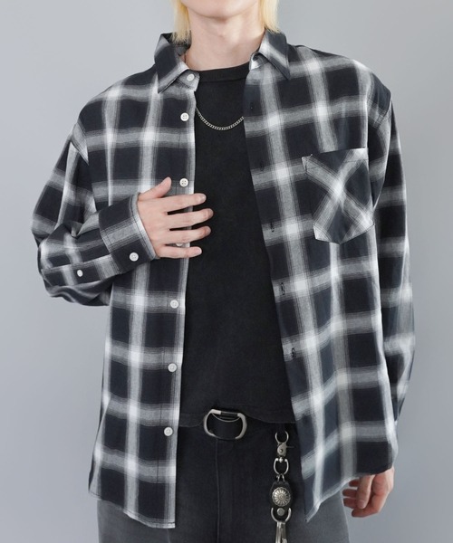 長袖オンブレチェックシャツ/ネルシャツ/秋冬新作/レギュラー丈