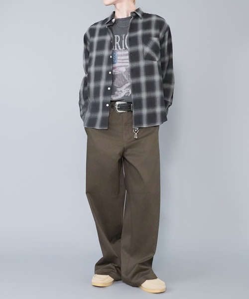 長袖オンブレチェックシャツ/ネルシャツ/秋冬新作/レギュラー丈