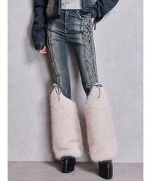 GYDA | ハイウエスト LEG 2WAY ECO FURサイドレースアップフレアデニムパンツ(デニムパンツ)