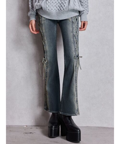 セール】ハイウエスト LEG 2WAY ECO FURサイドレースアップフレア