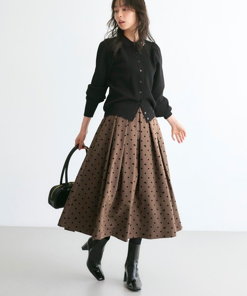 洗える ｜ ドット ＆ リボン フロッキー タック フレア スカート