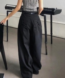 リボンディテールワイドデニムパンツ