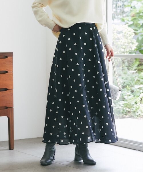 【美品】オーガンサーキュラースカート ドット ネイビー ラブティックボンボン セール】【名品・最強着映え】ドットオーガンサーキュラースカート