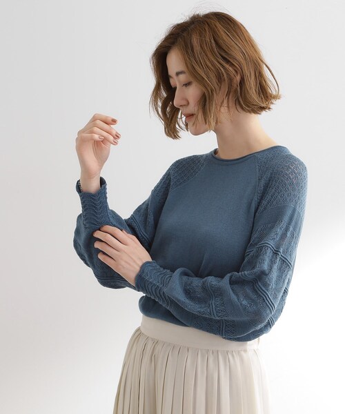 grove(グローブ)の「袖レース編みラグランスリーブニット(ニット/セーター・レディース・ダークグレー/ナチュラル/ブルーグリーン・01/02/03/04/05)」の13枚目の写真