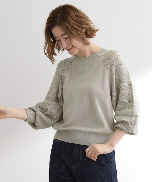 grove(グローブ)の「袖レース編みラグランスリーブニット(ニット/セーター・レディース・ダークグレー/ナチュラル/ブルーグリーン・01/02/03/04/05)」の14枚目の写真