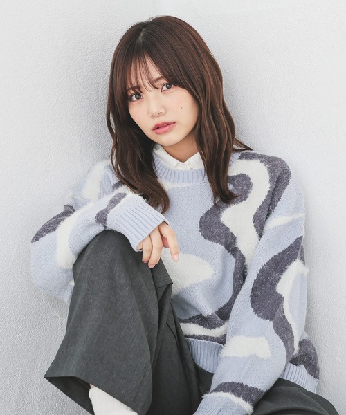 Honeys(ハニーズ)の「ニュアンス柄ニット(ニット/セーター・レディース・ホワイト×グレー/ブルー系その他/ピンク系その他/ベージュ系その他・L/LL/M/S)」の3枚目の写真