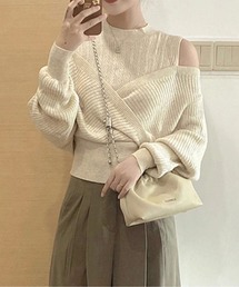CHUL（チュル）の「カットアウトショルダーレイヤードリブニットトップス（Tシャツ/カットソー）」
