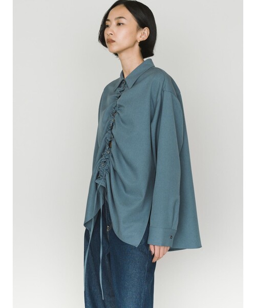 MIDIUMISOLID(ミディウミソリッド)の「MIDIUMISOLID ドローストリングシャツ(シャツ/ブラウス・レディース・ブラック/ライトグレー/ブラウン/オフホワイト・FREE)」の10枚目の写真