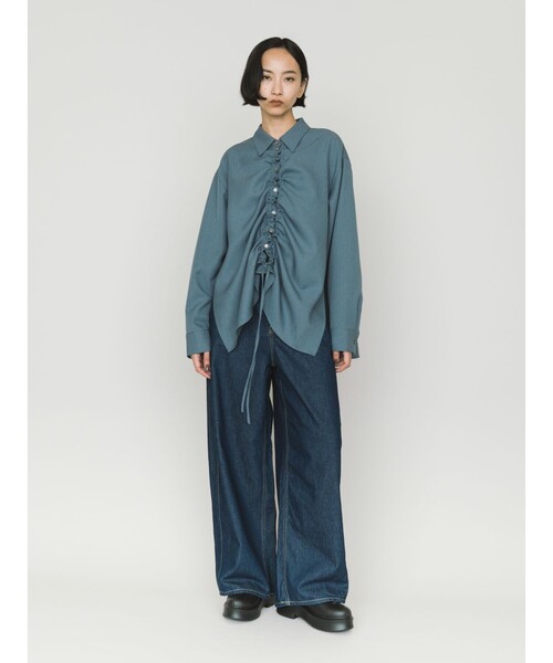 MIDIUMISOLID(ミディウミソリッド)の「MIDIUMISOLID ドローストリングシャツ(シャツ/ブラウス・レディース・ブラック/ライトグレー/ブラウン/オフホワイト・FREE)」の16枚目の写真