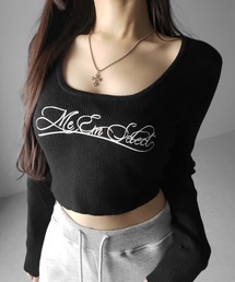 me+em select（ミームセレクト）の「【 ３color 】 レタリングロゴ刺繍スクエアネックショートリブニットトップス ／ lettering logo embroidery square neck short rib knit tops（ニット/セーター・レディース）」