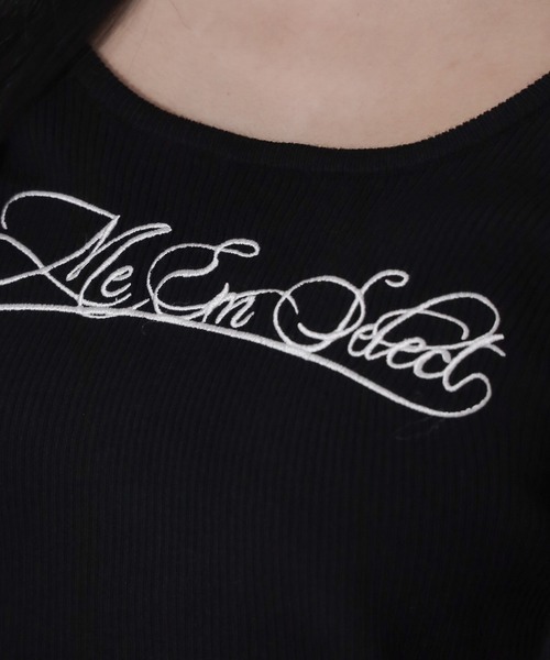 me+em select(ミームセレクト)の「【 3color 】 レタリングロゴ刺繍スクエアネックショートリブニットトップス / lettering logo embroidery square neck short rib knit tops(ニット/セーター・レディース・グレー/ホワイト/ブラック・FREE)」の7枚目の写真