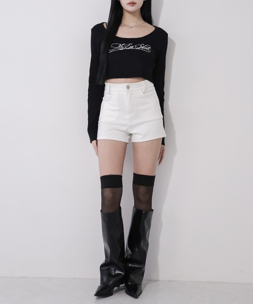me+em select(ミームセレクト)の「【 3color 】 レタリングロゴ刺繍スクエアネックショートリブニットトップス / lettering logo embroidery square neck short rib knit tops(ニット/セーター・レディース・グレー/ホワイト/ブラック・FREE)」の10枚目の写真