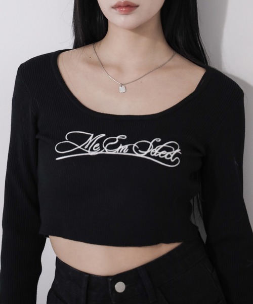me+em select(ミームセレクト)の「【 3color 】 レタリングロゴ刺繍スクエアネックショートリブニットトップス / lettering logo embroidery square neck short rib knit tops(ニット/セーター・レディース・グレー/ホワイト/ブラック・FREE)」の12枚目の写真