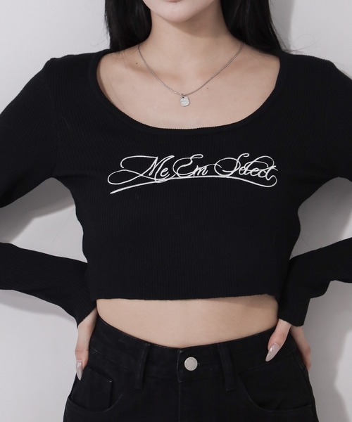me+em select(ミームセレクト)の「【 3color 】 レタリングロゴ刺繍スクエアネックショートリブニットトップス / lettering logo embroidery square neck short rib knit tops(ニット/セーター・レディース・グレー/ホワイト/ブラック・FREE)」の13枚目の写真