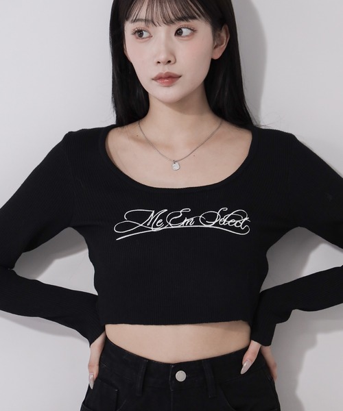 me+em select(ミームセレクト)の「【 3color 】 レタリングロゴ刺繍スクエアネックショートリブニットトップス / lettering logo embroidery square neck short rib knit tops(ニット/セーター・レディース・グレー/ホワイト/ブラック・FREE)」の15枚目の写真