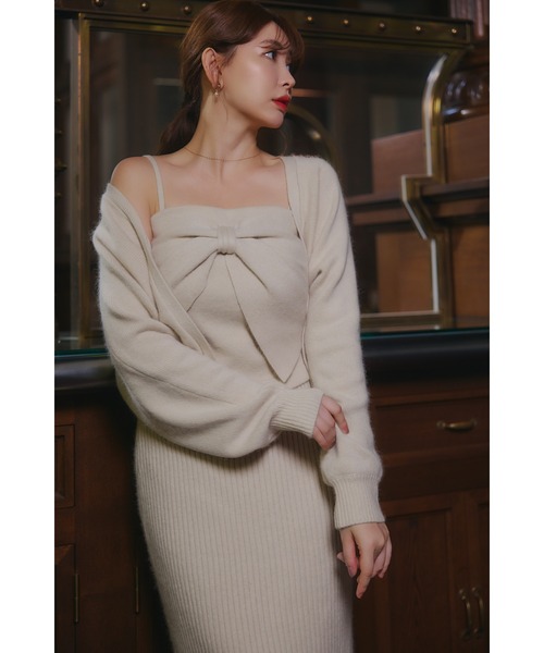 Lydie Ribbon-Tie Knit Ensemble（カーディガン/ボレロ）｜Her lip to