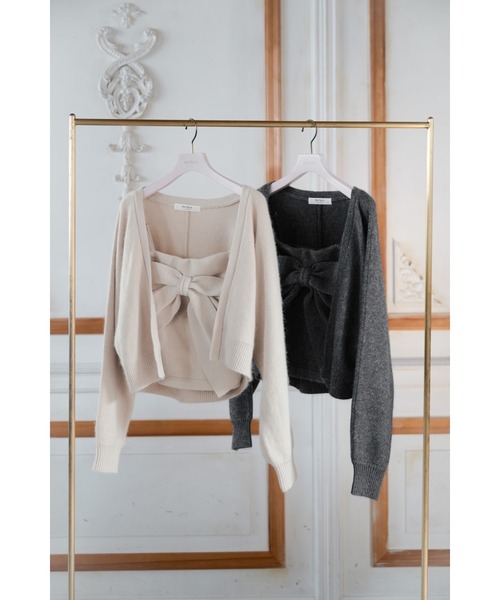 Lydie Ribbon-Tie Knit Ensemble（カーディガン/ボレロ）｜Her lip to