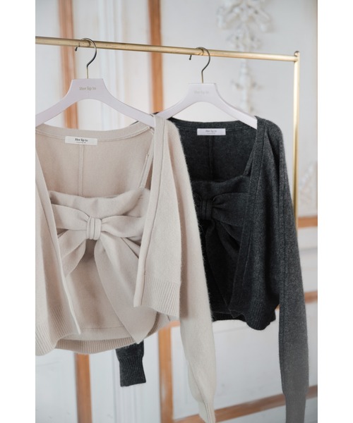 Lydie Ribbon-Tie Knit Ensemble（カーディガン/ボレロ）｜Her lip to