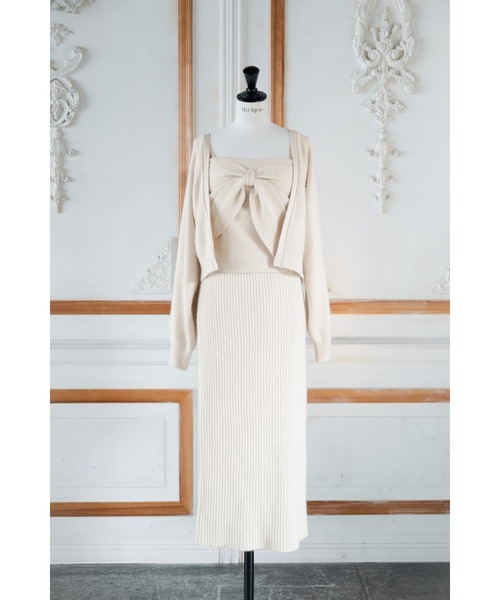 Lydie Ribbon-Tie Knit Ensemble（カーディガン/ボレロ）｜Her lip to