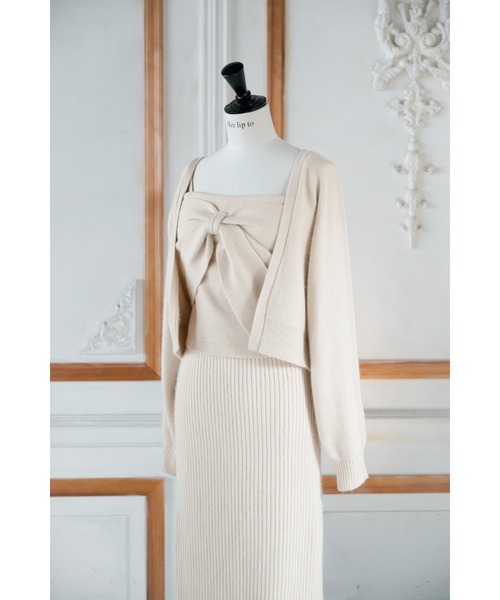 Lydie Ribbon-Tie Knit Ensemble（カーディガン/ボレロ）｜Her lip to