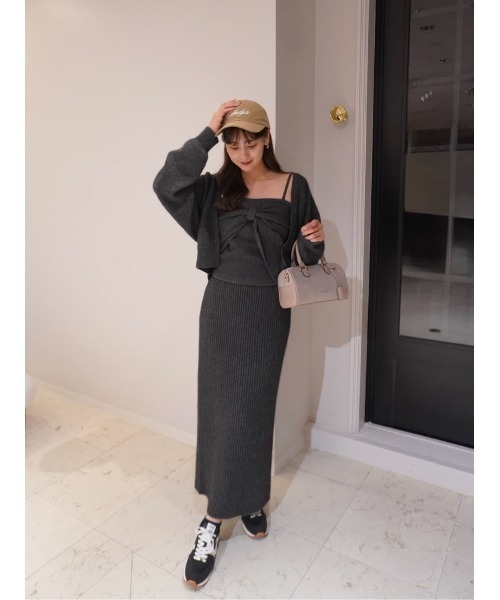 Lydie Ribbon-Tie Knit Ensemble（カーディガン/ボレロ）｜Her lip to