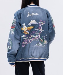 Houston スカジャン　ブルー HOUSTON スカジャン キルティングスカジャン 鷹 ブルー 青 XXL