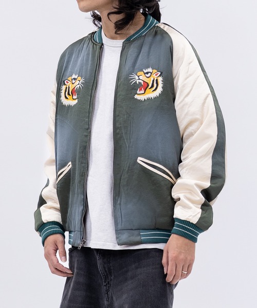 セール】【22】ヴィンテージ加工 レーヨンサテン スーベニアジャケット