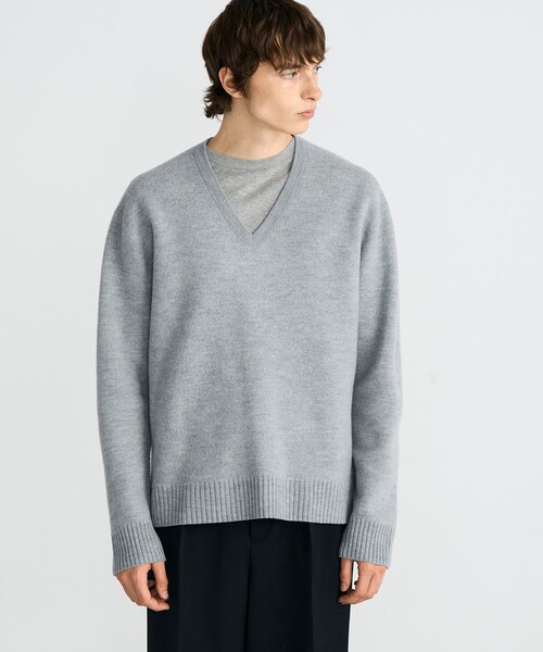 EDITION（エディション）の「スラブ縮絨 Vネックプルオーバー（ニット/セーター・メンズ・ブラック/ライトグレー・M/S）」の4枚目の写真