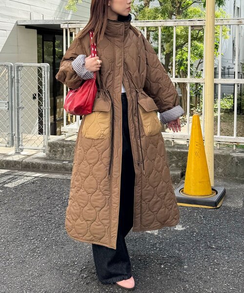CIAOPANIC（チャオパニック）の「襟ボア配色キルティングロングコート