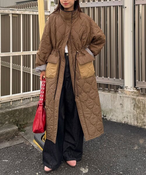 CIAOPANIC（チャオパニック）の「襟ボア配色キルティングロング