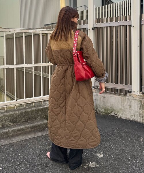 CIAOPANIC（チャオパニック）の「襟ボア配色キルティングロングコート