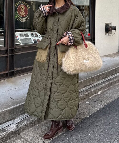 襟ボア配色キルティングロングコート（その他アウター）｜CIAOPANIC