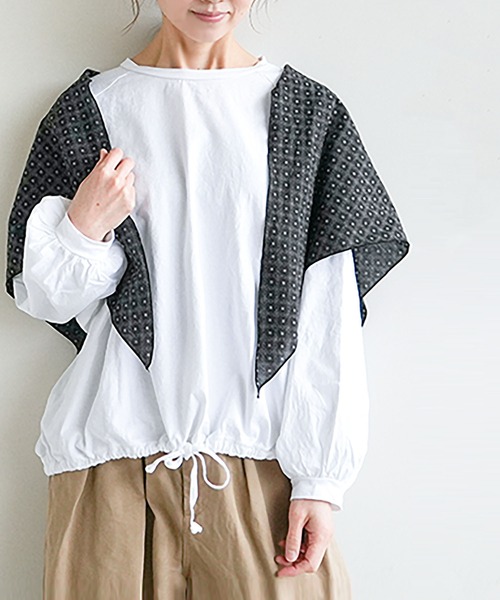 SOLAMONAT(ソラモナ)の「パフ天竺 裾ヒモ長袖 プルオーバー(Tシャツ/カットソー・レディース・杢グレー/ホワイト/ライトピンク/ライトブルー/ブラック・FREE)」の2枚目の写真